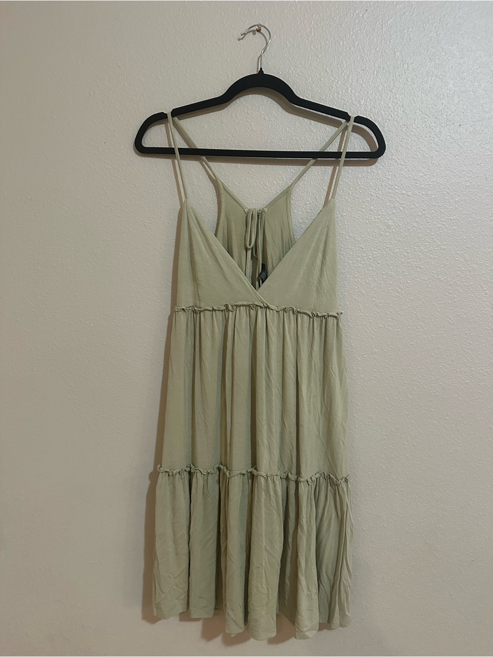 Forever 21 Light Sage Tiered Spaghetti-Strap Mini Dress